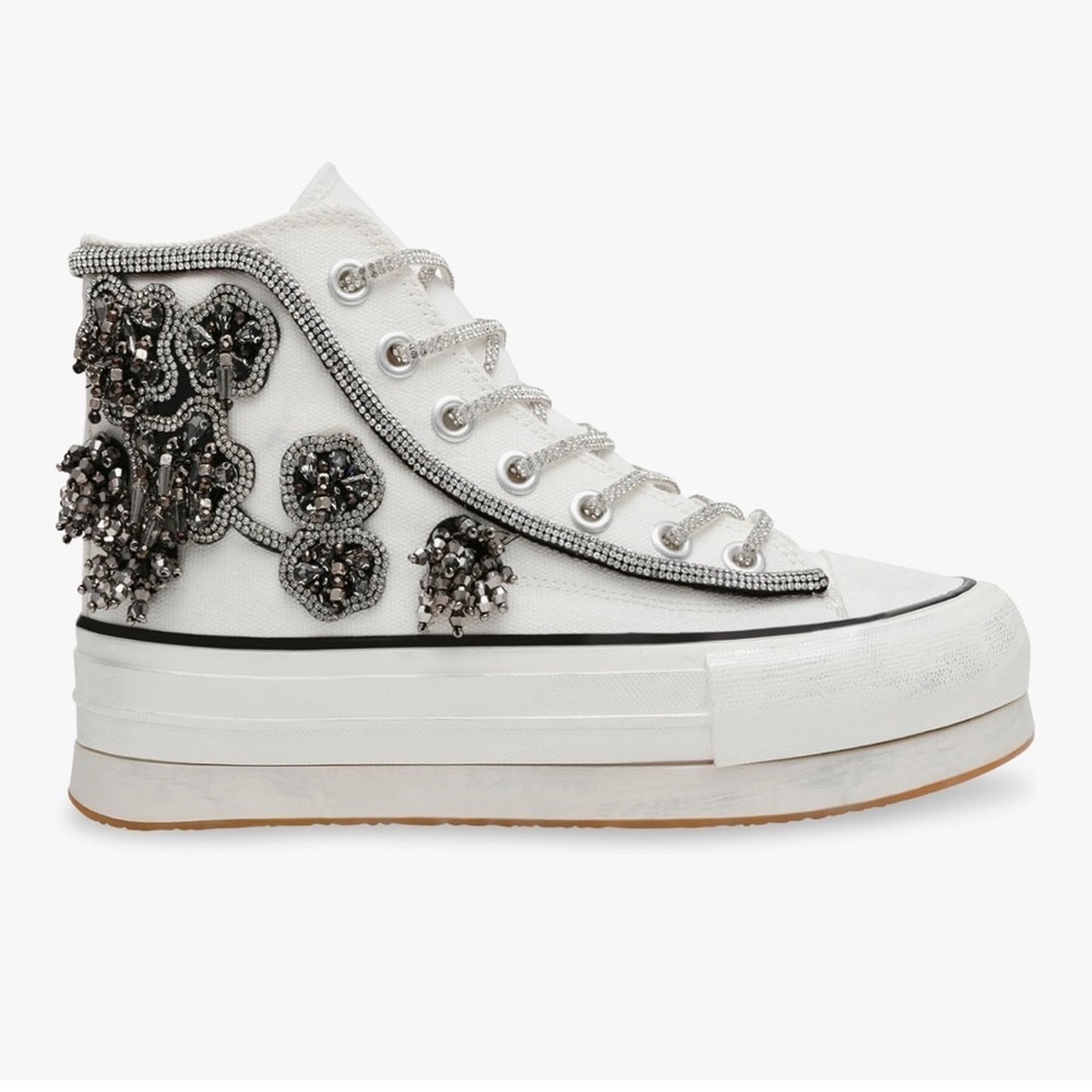 STEVE MADDEN MISTIC RHINESTONE FLOWER HIGH TOP PLATFORM Sneakers Wmns US Sz 8.5